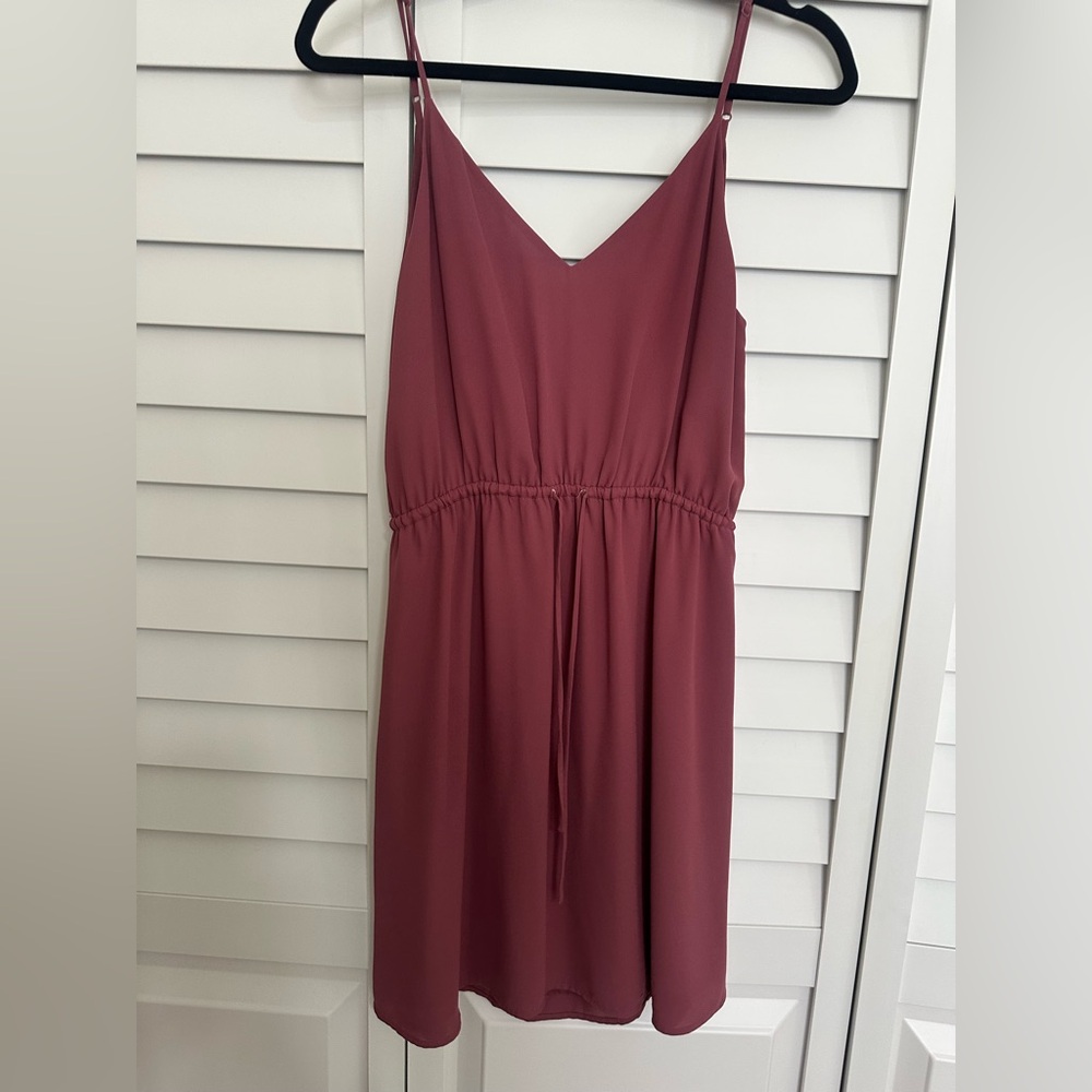 Aritzia Babaton Mauve satin dress with adjustable straps and tie in front